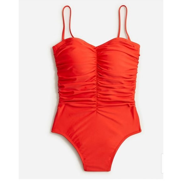 J. Crew Other - J.Crew $118 Ruched Sweetheart One Piece Swimsuit Red Size 14 BF176